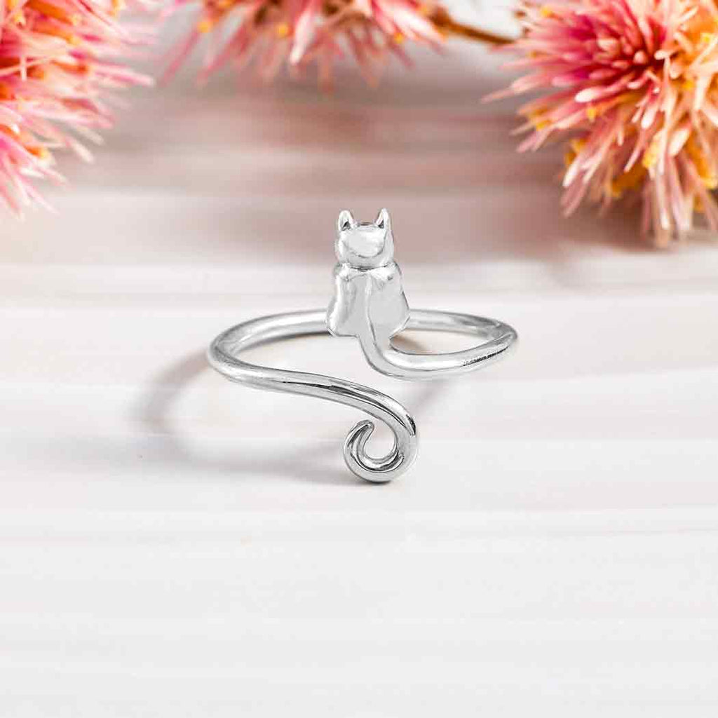 Cat's Tail Adjustable Sterling Silver Cat Ring