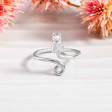 Cat's Tail Adjustable Sterling Silver Cat Ring