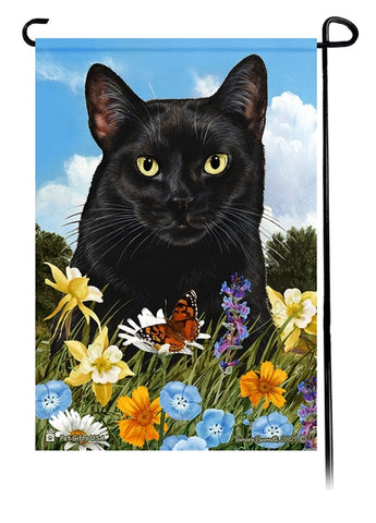 Black Cat Summer Flowers Garden Flag - NEW!!!