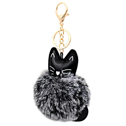 Fuzzy Kitty Pom Pom Keychain - SALE- 40% OFF!