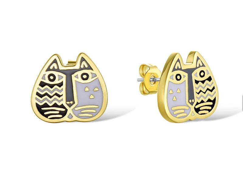 Laurel Burch™ Cat Face B&W Stud Earrings - NEW!!!