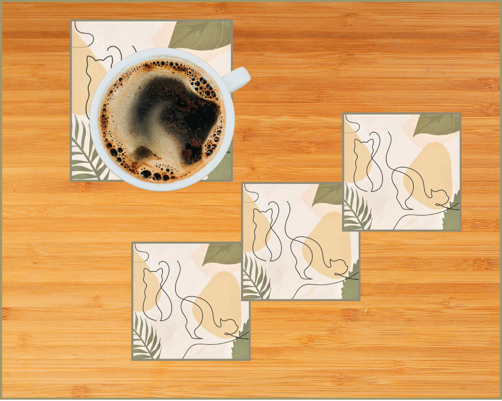 "Cat Life" Line Art Designer Ceramic Coasters - SALE! -60% OFF!