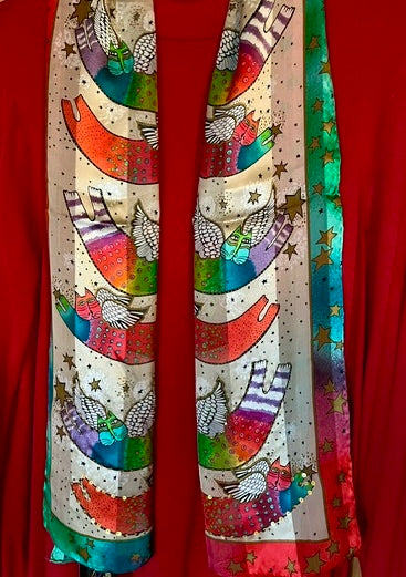 Laurel Burch™ Joyful Cats Silk Beaded Oblong Scarf - SALE 50% OFF!