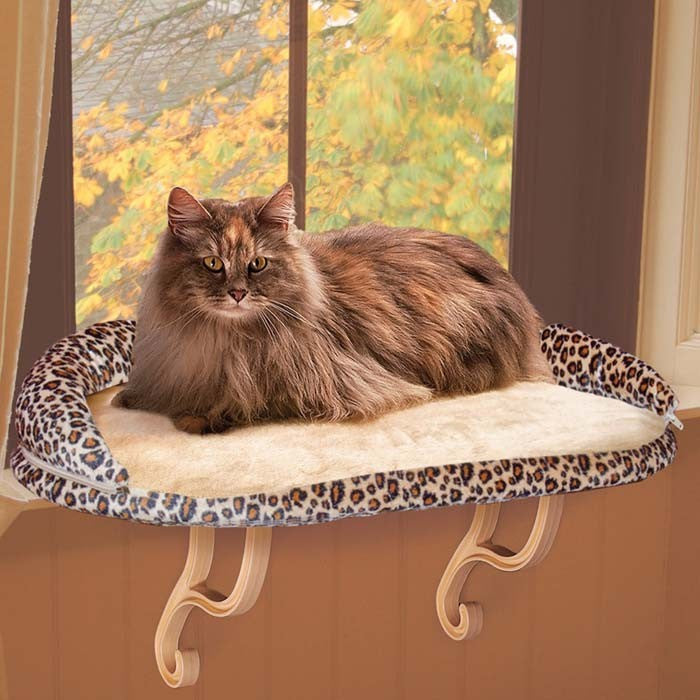 Designer Kitty Sill With Bolster - Leopard