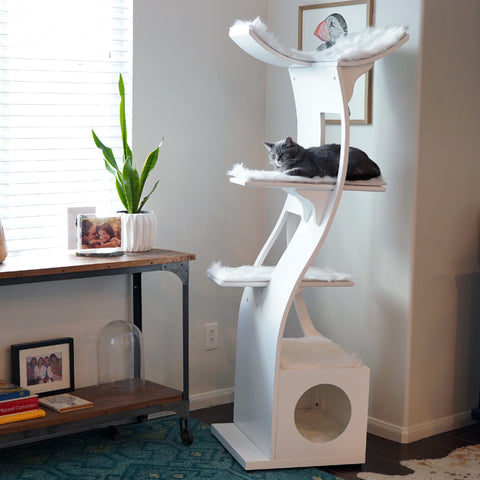 Cat Tree Lotus™  - Styled for the Design Conscious Cat Lover's Cat - WHITE W/FAUX FUR