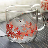 Sakura Cats Retro Glass Cat Mugs