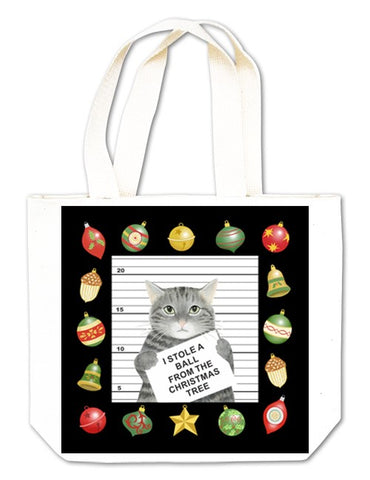 "I Stole a Ball" Christmas Cat Mini Gift Tote - NEW!!!