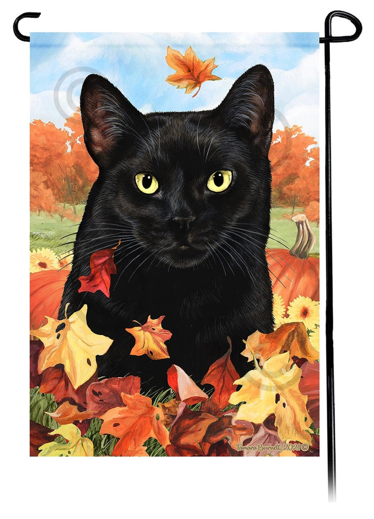 Black Cat Falling Leaves Garden Flag - NEW!!!