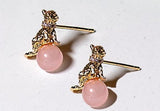 Cat's Cradle Stud Earrings - 18K Gold Plated, Rose Quartz - NEW!!!