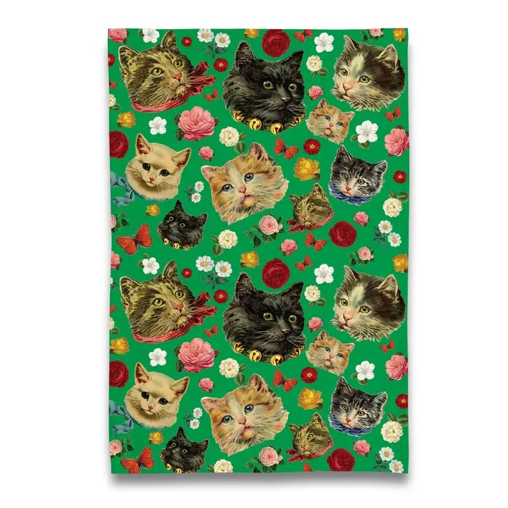 Kitschy Kitty Cats with Florals Tea Towel - NEW!!!