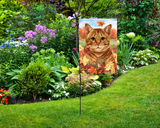 Orange Tabby Falling Leaves Garden Flag - NEW!!!