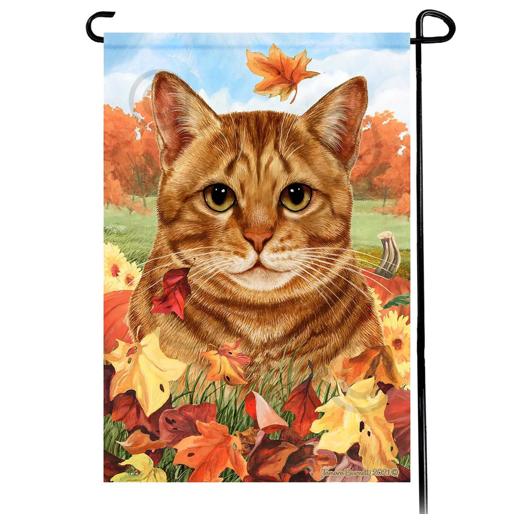 Orange Tabby Falling Leaves Garden Flag - NEW!!!