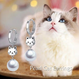Silver Pearl Drop Cat Earrings - NEW!!!