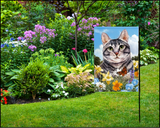 Silver Tabby Cat Summer Flowers Garden Flag - NEW!!!