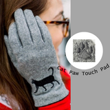 Cat Lover Embroidered Wool Gloves - SALE - 30% OFF!!