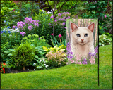 White Blue Eyed Cat Summer Flowers Garden Flag - NEW!!!
