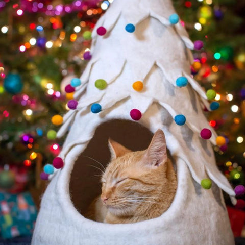 White Holiday Natural Wool Cat Tree Lounger - NEW!!!