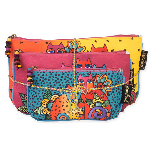 Laurel Burch Whiskered Cats Crossbody Bag - Blue Artistic Print, 11.5 X 3 X 12 Inches, Adjustable Strap