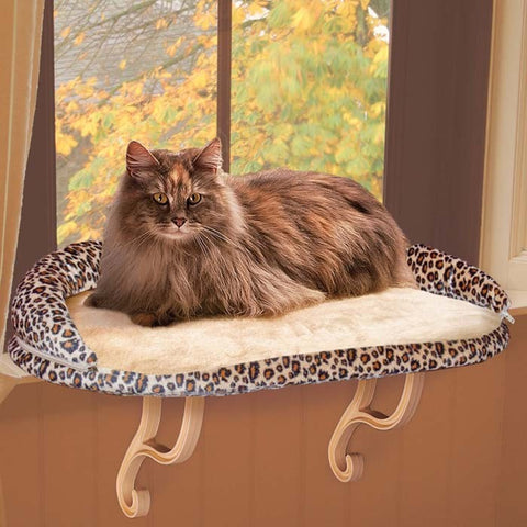 Designer Kitty Sill With Bolster - Leopard