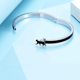 Enameled Silver Cat Bangle Bracelet