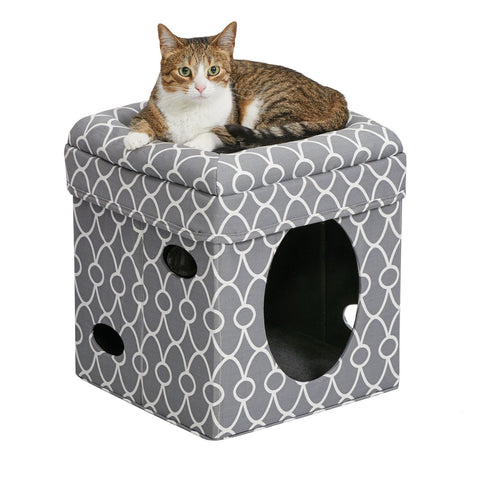 Curious Cat Cube - Grey/White Pattern