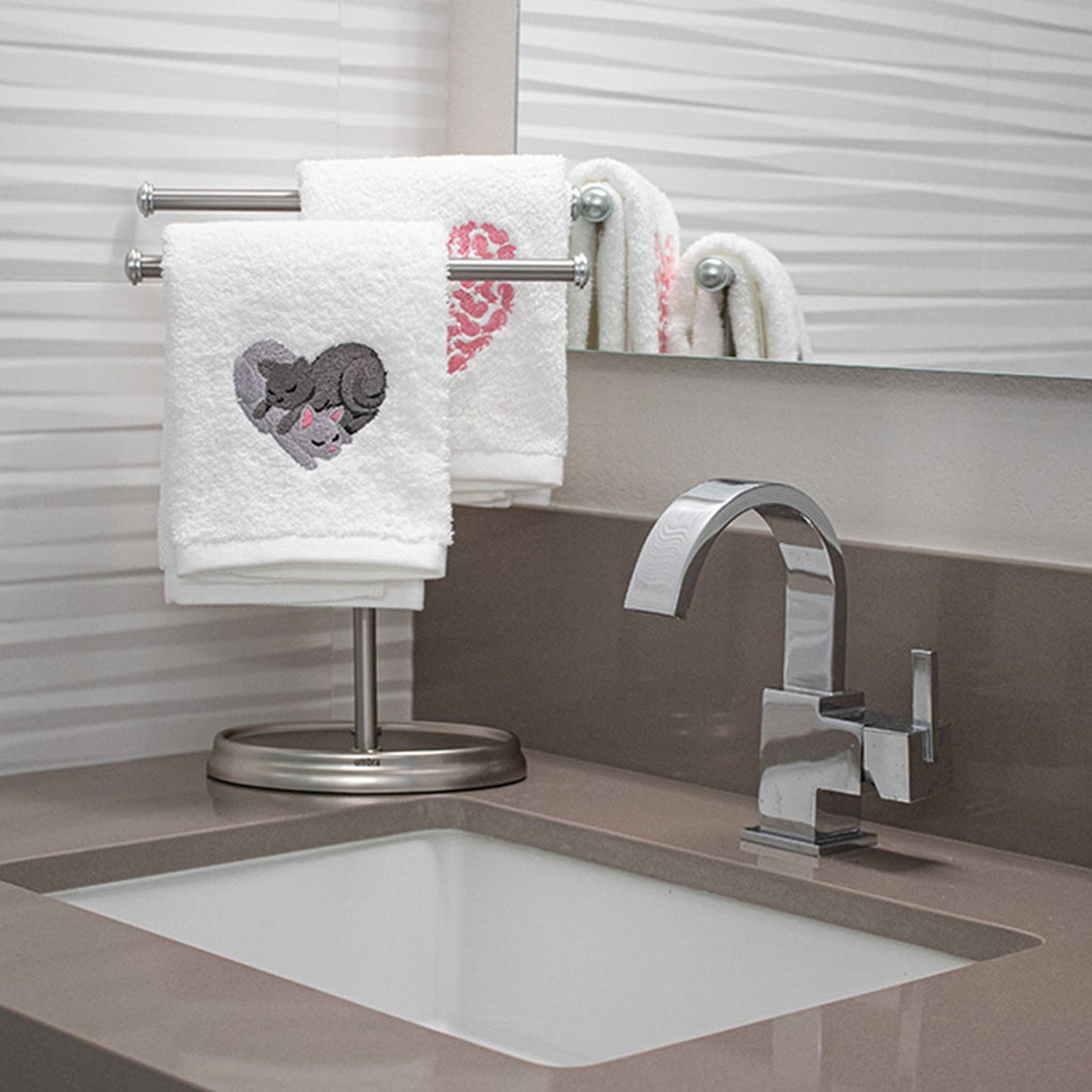Cat Nap Heart Embroidered Hand Towel