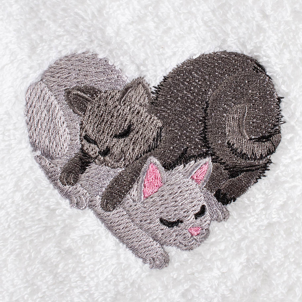 Cat Nap Heart Embroidered Hand Towel