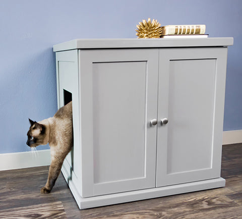Merry Products Decorative Cat Enclosed Litter Box Washroom w/ Night Stand,  White, 1 Piece - Foods Co.