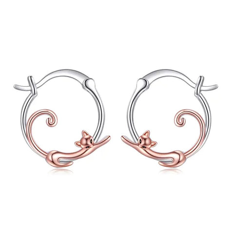 Small Hoop Silver/Rose Gold Cat Earrings - NEW!!!