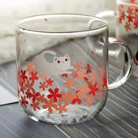 Glass Cat Mug  Sakura Cat Mug